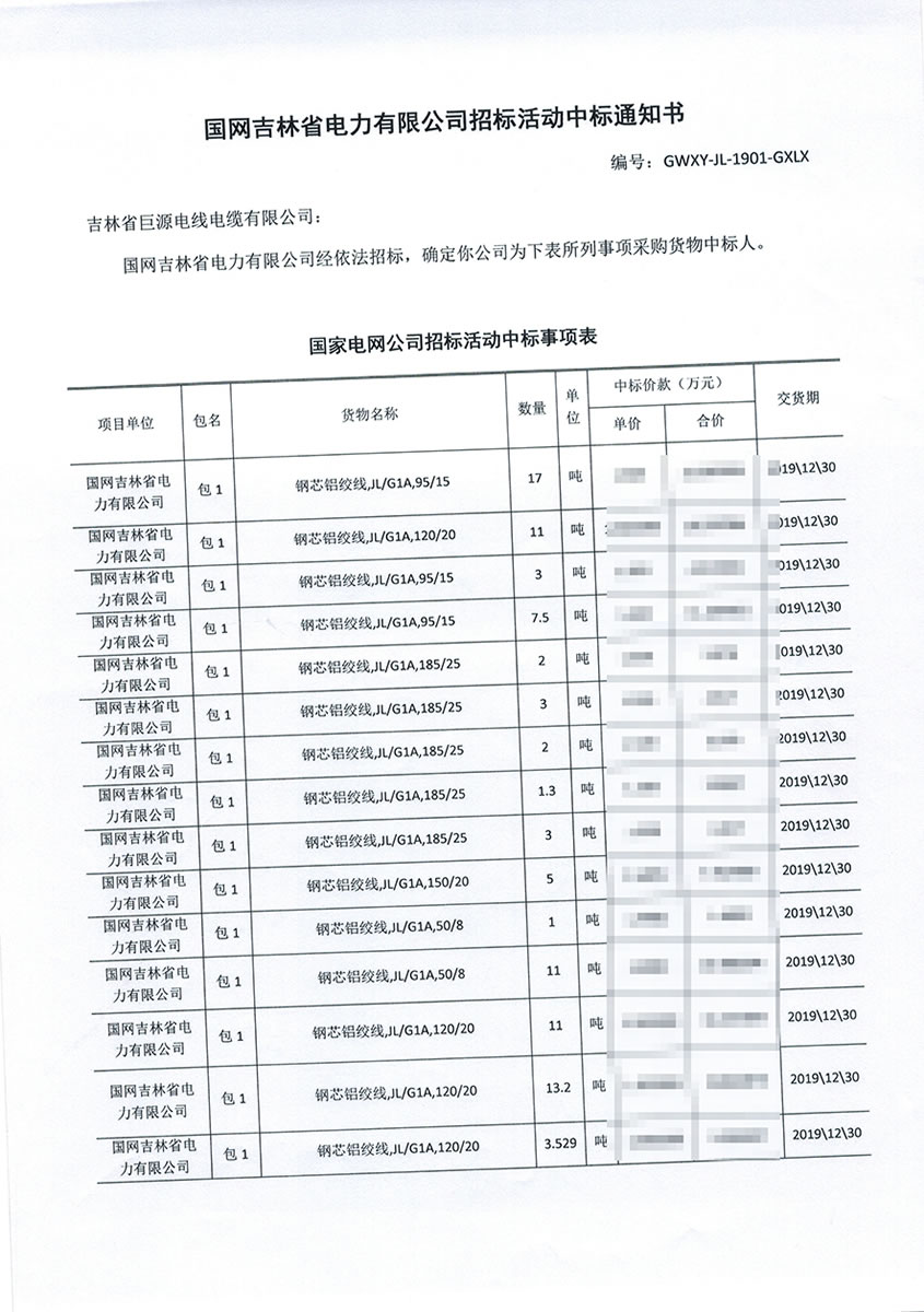 国网吉林省电力有限公司招标项目中标